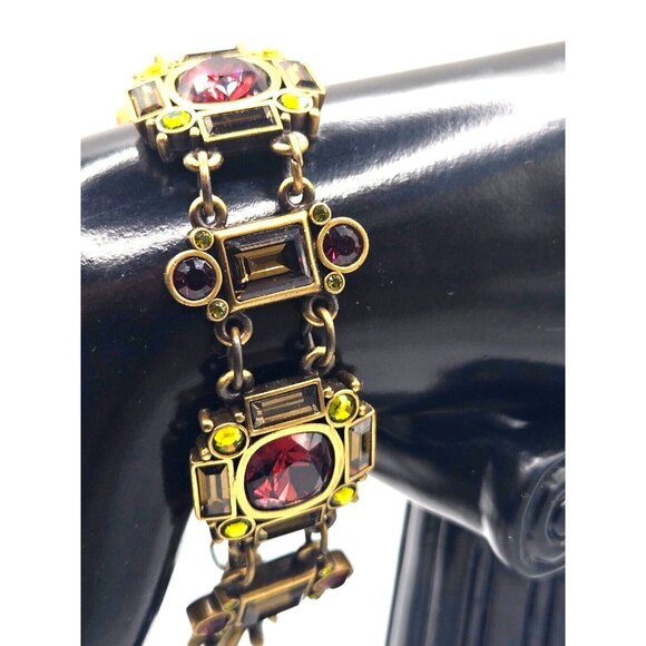 MYKA Swarovski crystal panel bracelet in bronzed brass green burgundy champagne - Picture 1 of 7